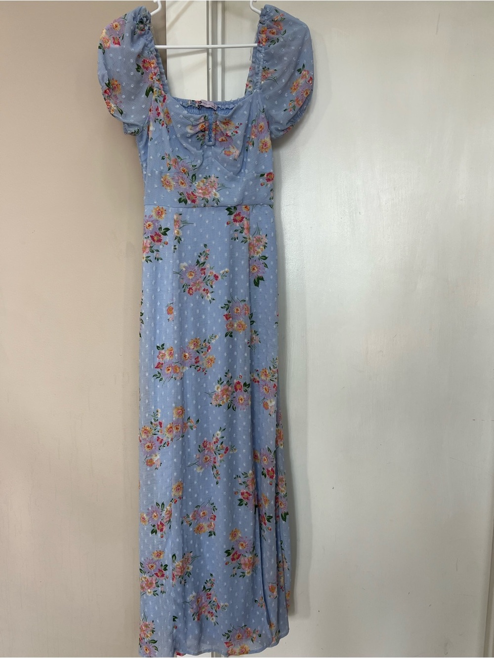 SO Powder Blue Floral Maxi Dress with Puff Sleeves